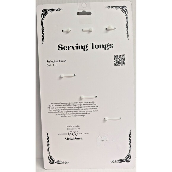 Fish-Shaped Serving Tongs Hammered Gold PVD Reflective Finish 3-Piece Gift NEW - Picture 5 of 6